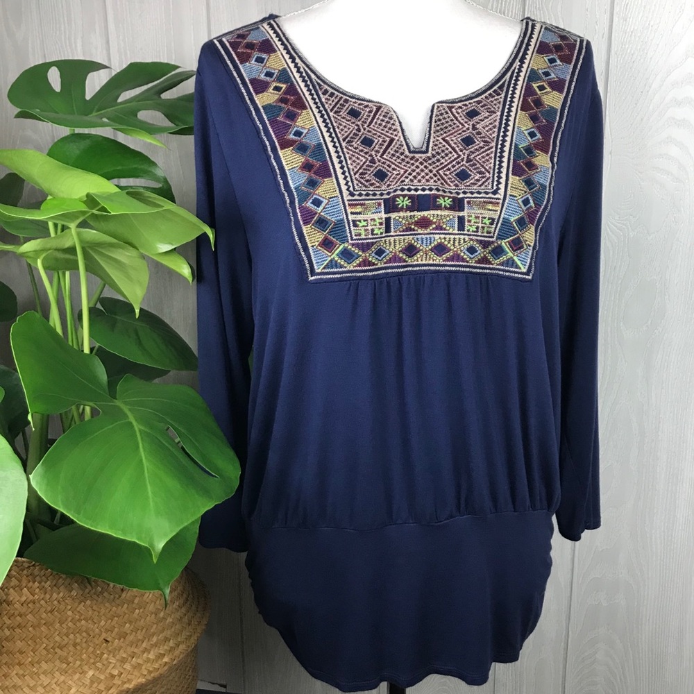 Knox Rose boho blue embroidered top